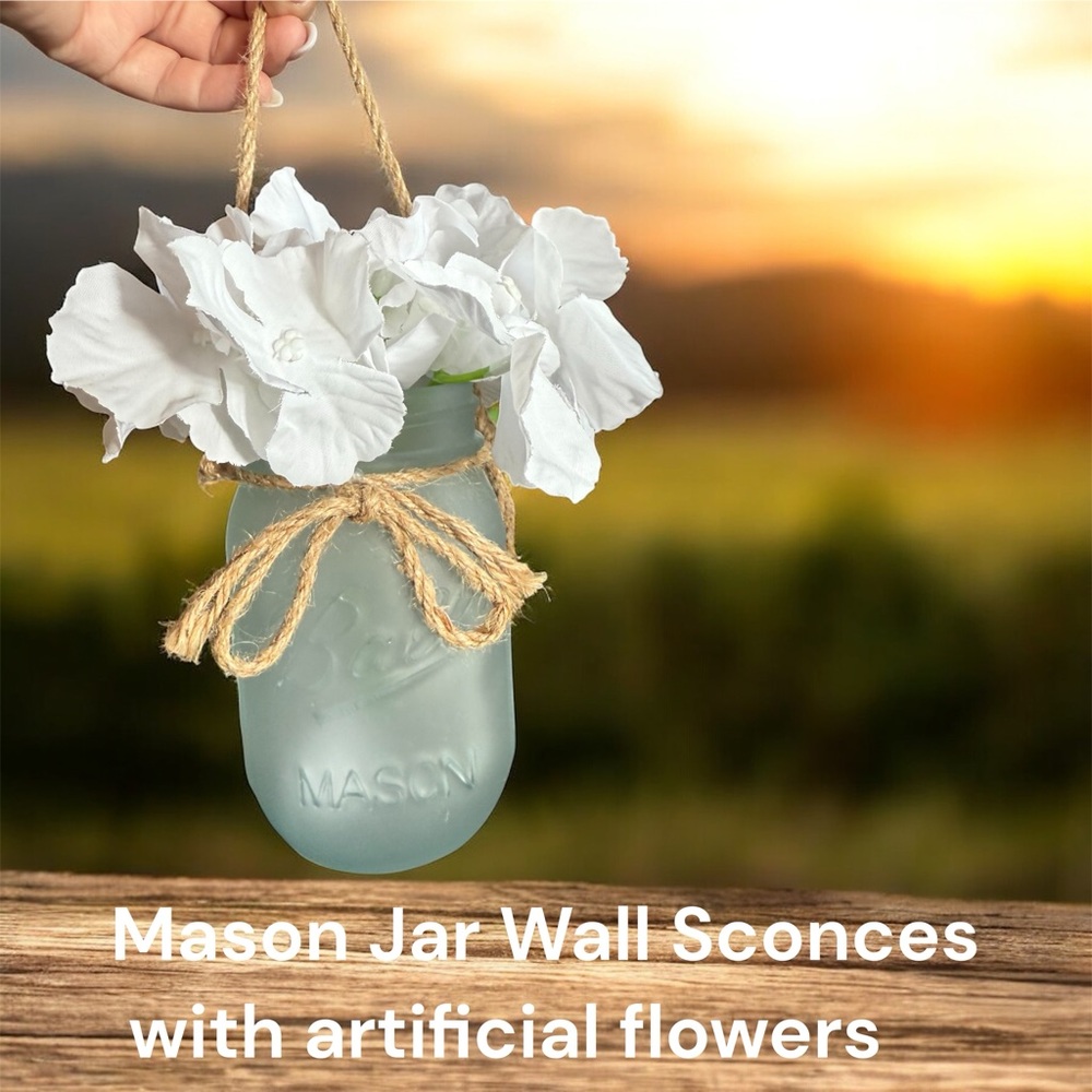 Set of 2 - Rustic Wall Sconces - with Flowers, Mason Jars & Wood Frames for Home
